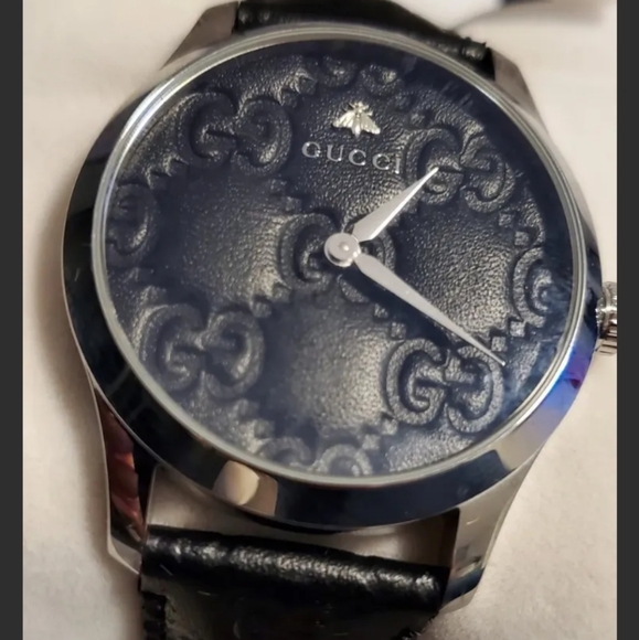 Gucci Silver BEZEL BLACK FACE LUXURY ⌚️ WATCH WATCH - Picture 2 of 5